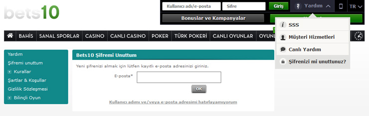 bets10 şifremi unuttum