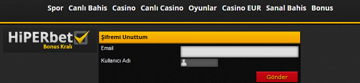 hiperbet şifremi unuttum